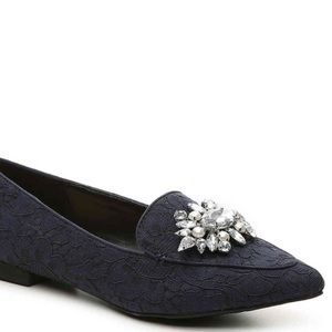 Kelly & Katie Navy Blue Pointed Flats with Silver Jewels/Embellishments